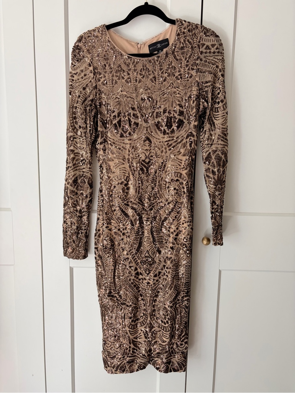 Betsy & Adam Bronze Gold Sequin Bodycon Dress | 12